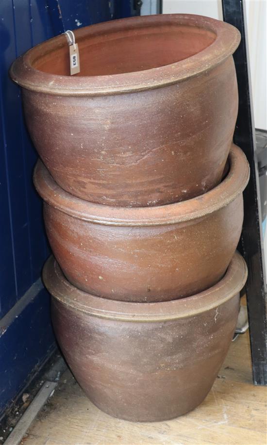 Three glazed earthenware garden planters Diameter 52cm